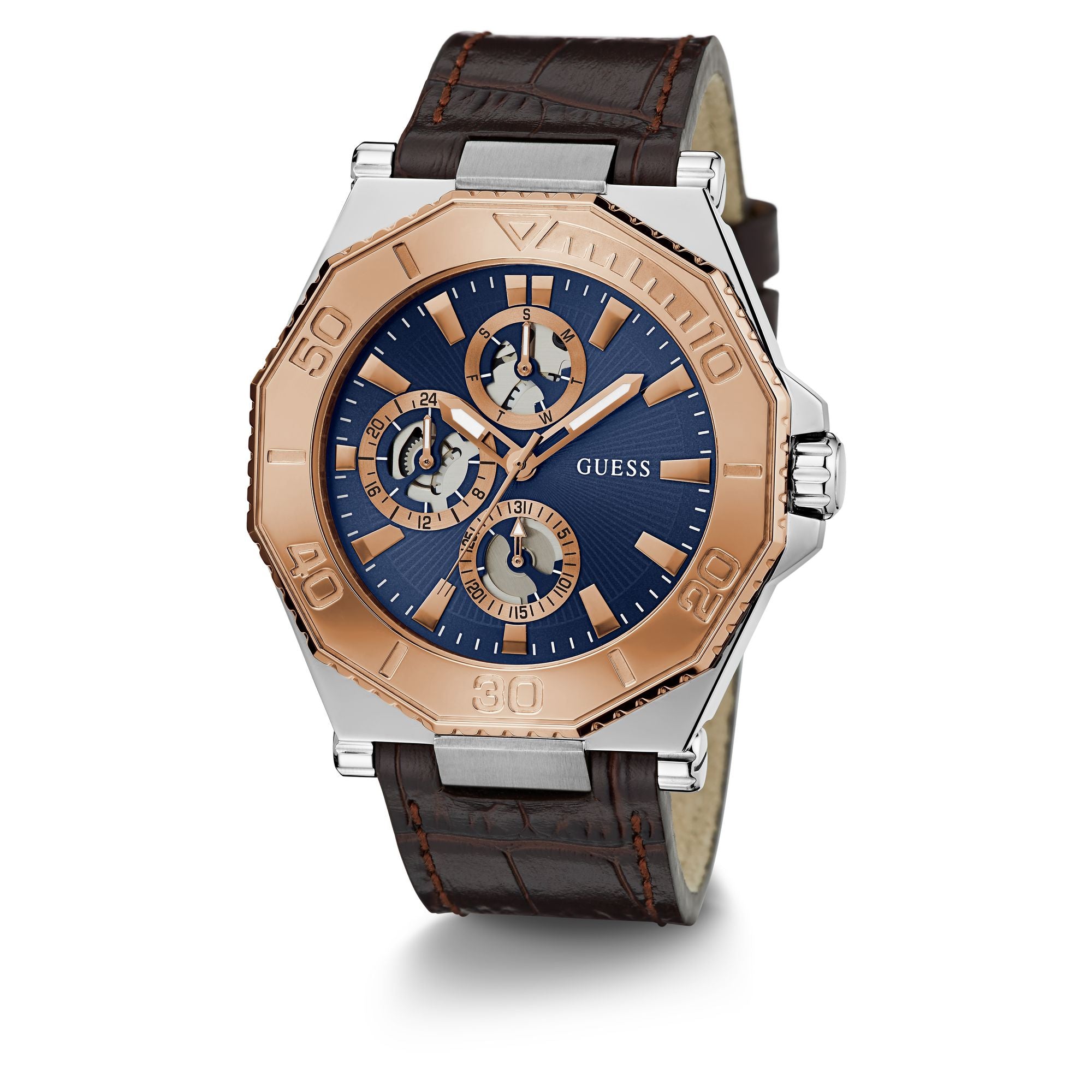 Guess Prime Leather Blue Round Dial Quartz Analog Men Watch