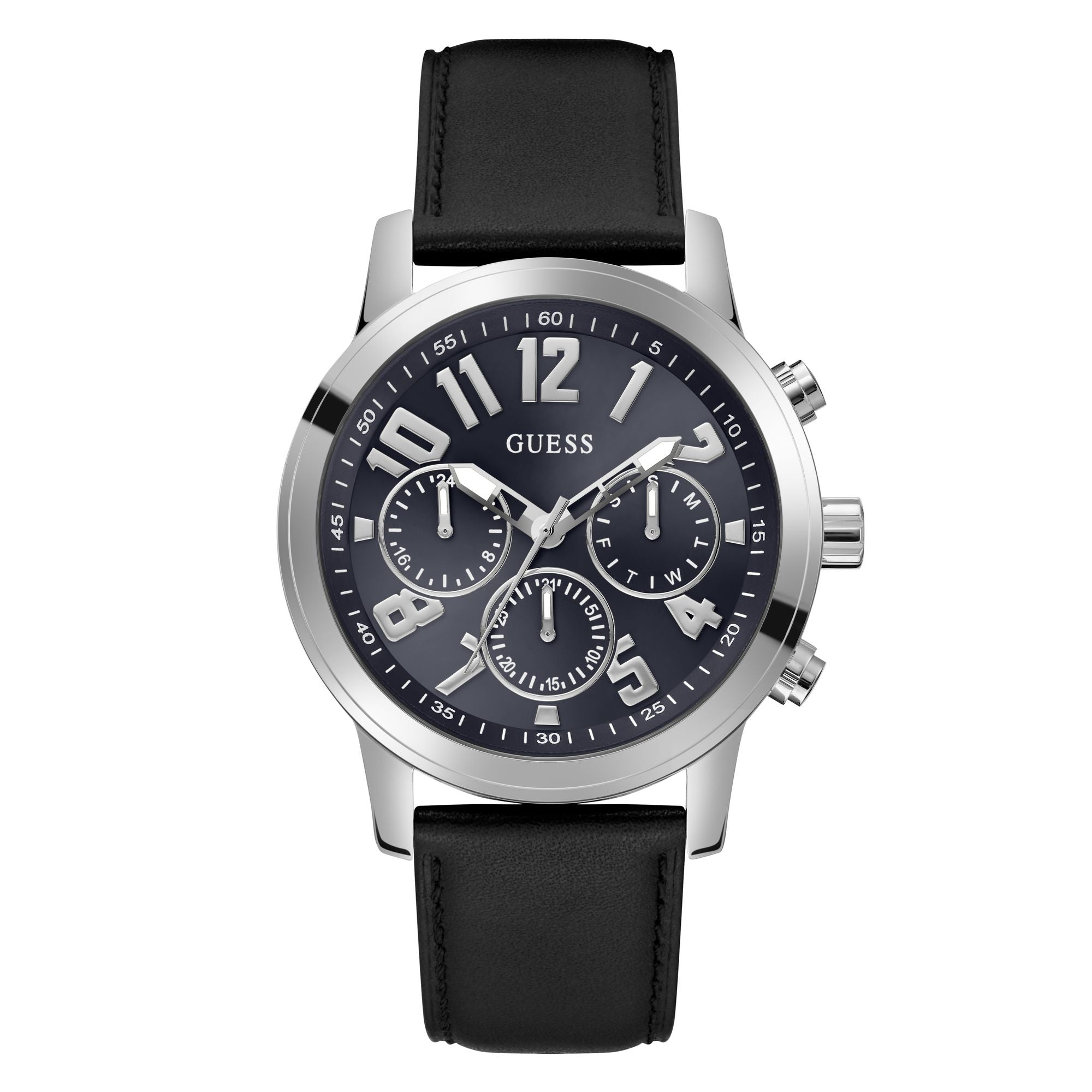Guess Parker Leather Blue Round Dial Quartz Analog Men Watch Watch Guess