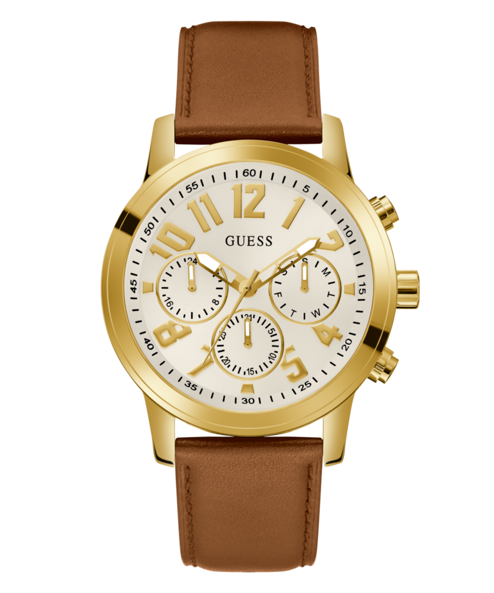 Guess Parker Leather White Round Dial Quartz Analog Men Watch