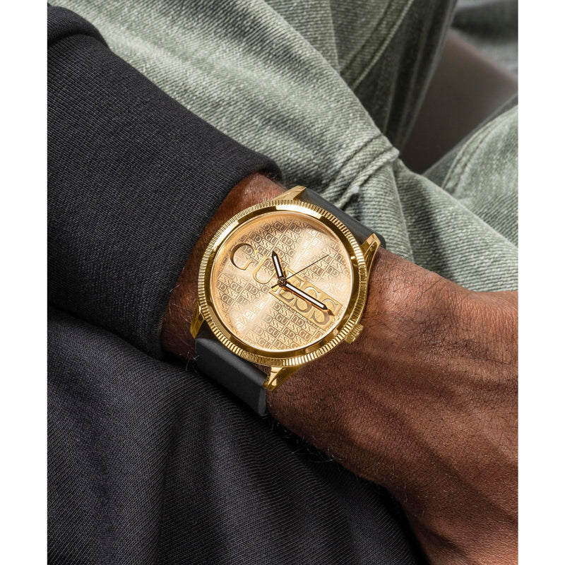 Guess Reputation Champagne Round Dial Quartz Analog Men Watch Watch Guess