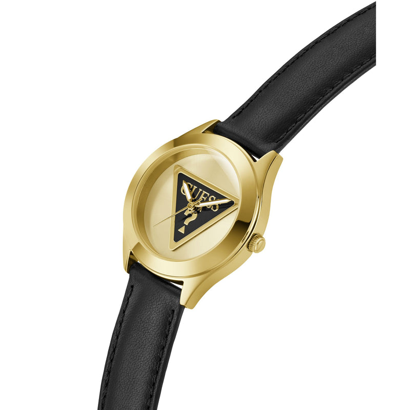 Guess Tri Plaque Leather Gold Round Dial Quartz Analog Women Watch Watch Guess