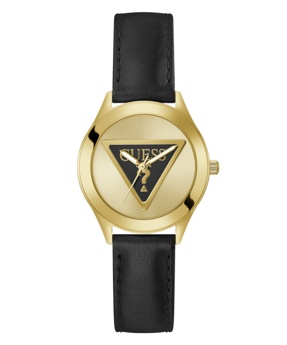 Guess Tri Plaque Leather Gold Round Dial Quartz Analog Women Watch Watch Guess