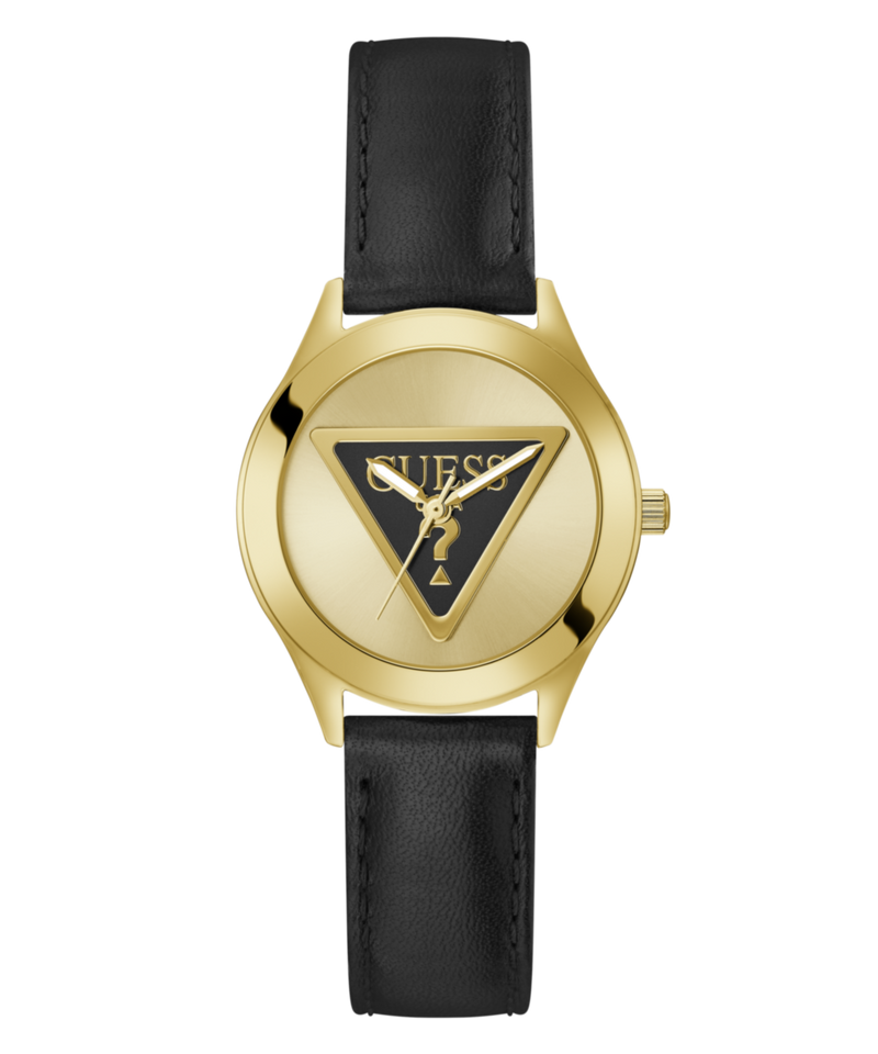 Guess Tri Plaque Leather Gold Round Dial Quartz Analog Women Watch Watch Guess