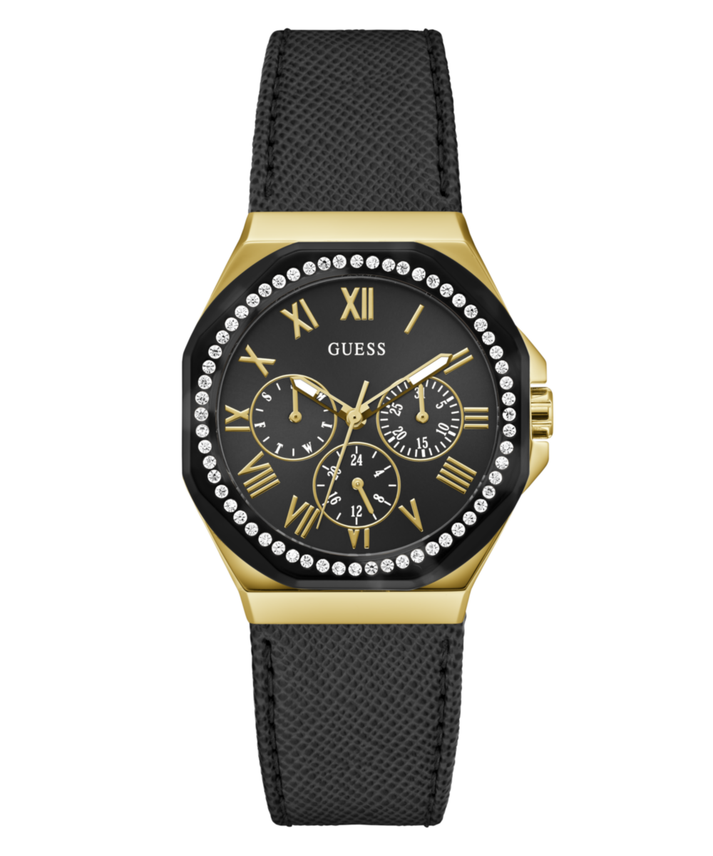 Guess Glaze Leather Black Octogonal Dial Quartz Analog Women Watch