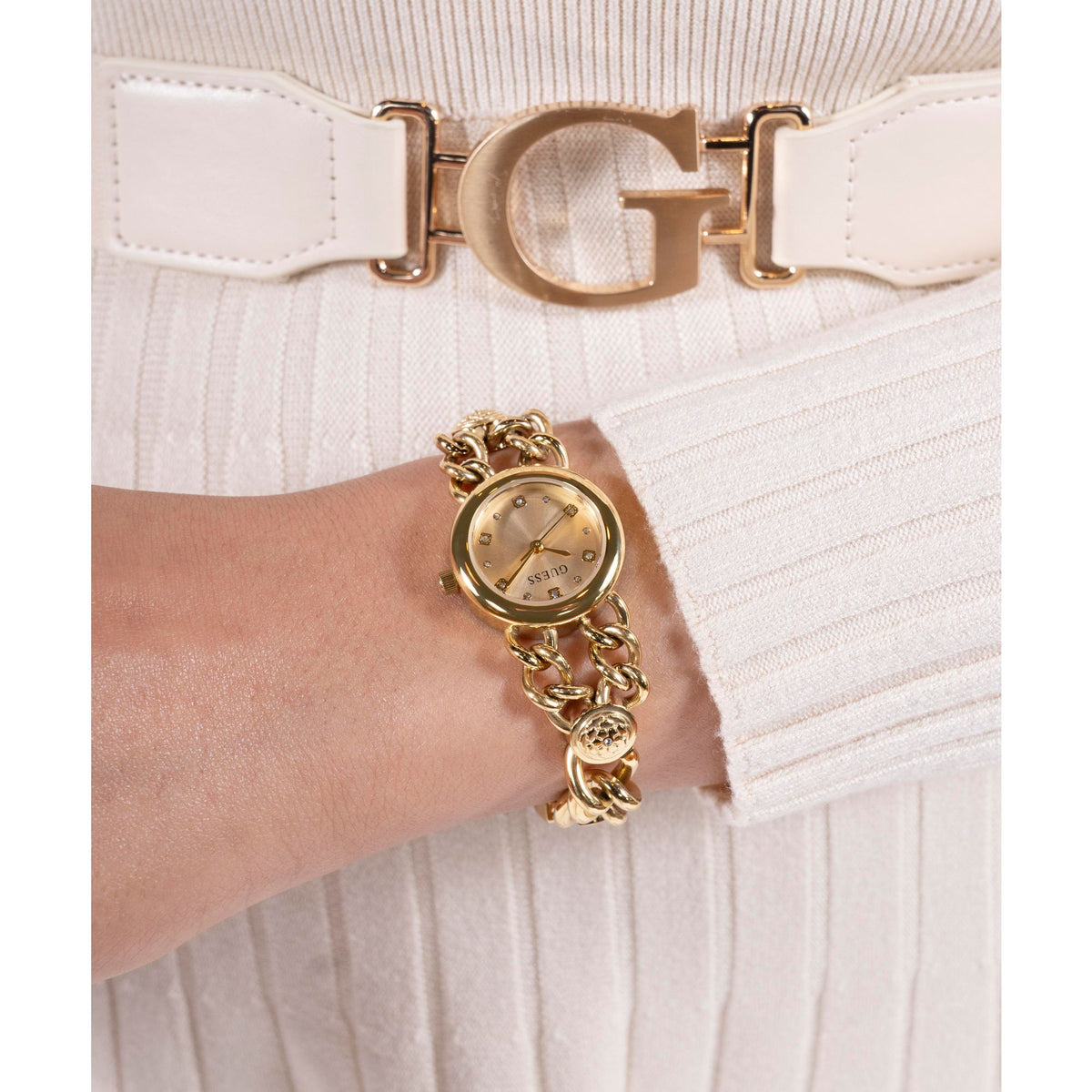 Guess Round 25mm Champagne Dial Analog Women Watch - GW0758L2 Watch Guess