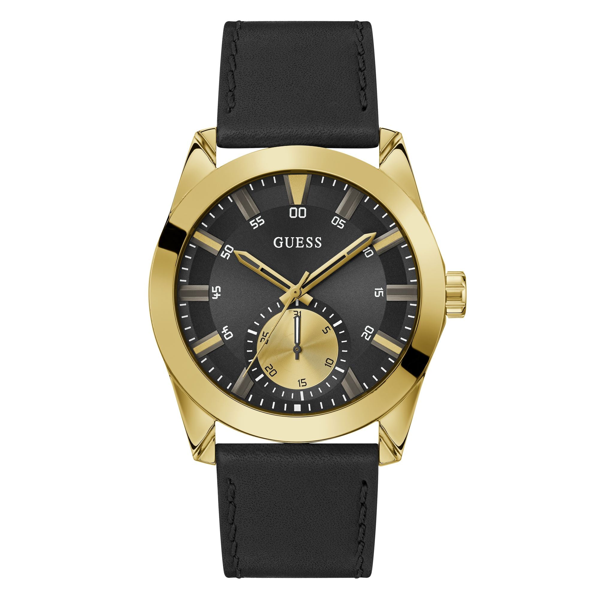 Guess Greyson Leather Black Round Dial Quartz Analog Men Watch Watch Guess