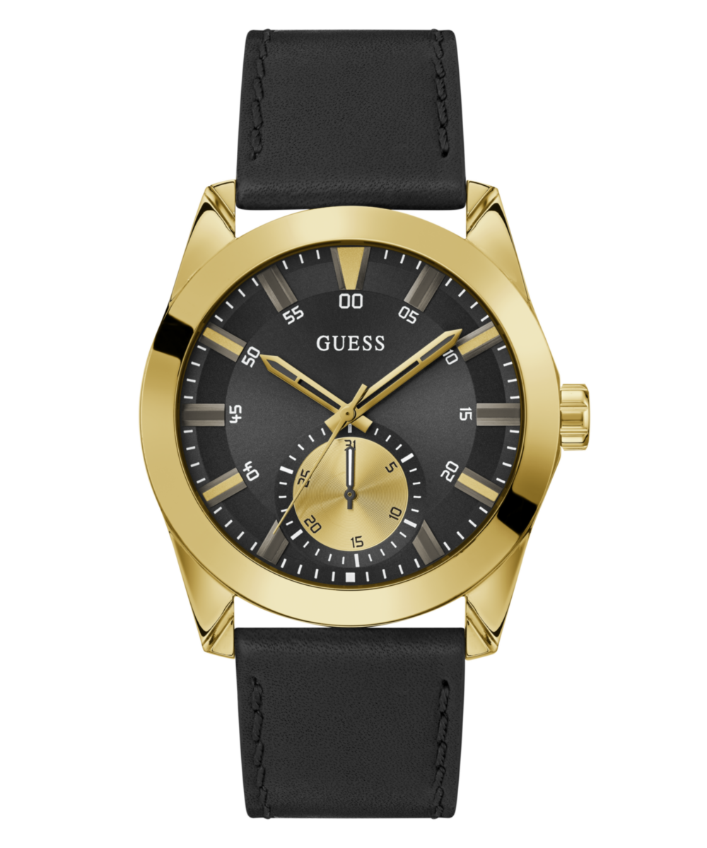 Guess Greyson Leather Black Round Dial Quartz Analog Men Watch