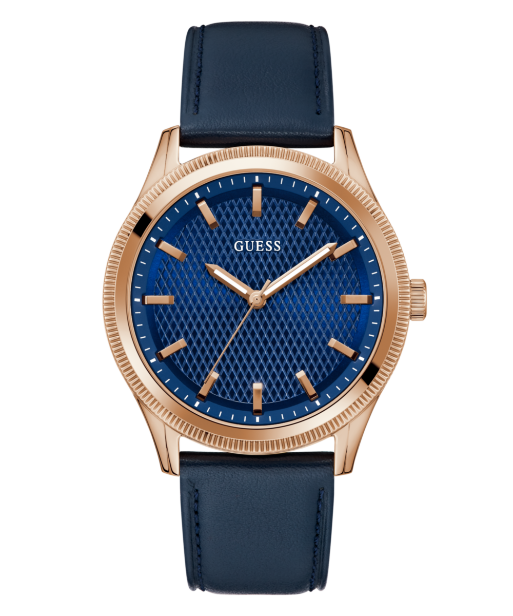 Guess Dex Leather Blue Round Dial Quartz Analog Men Watch
