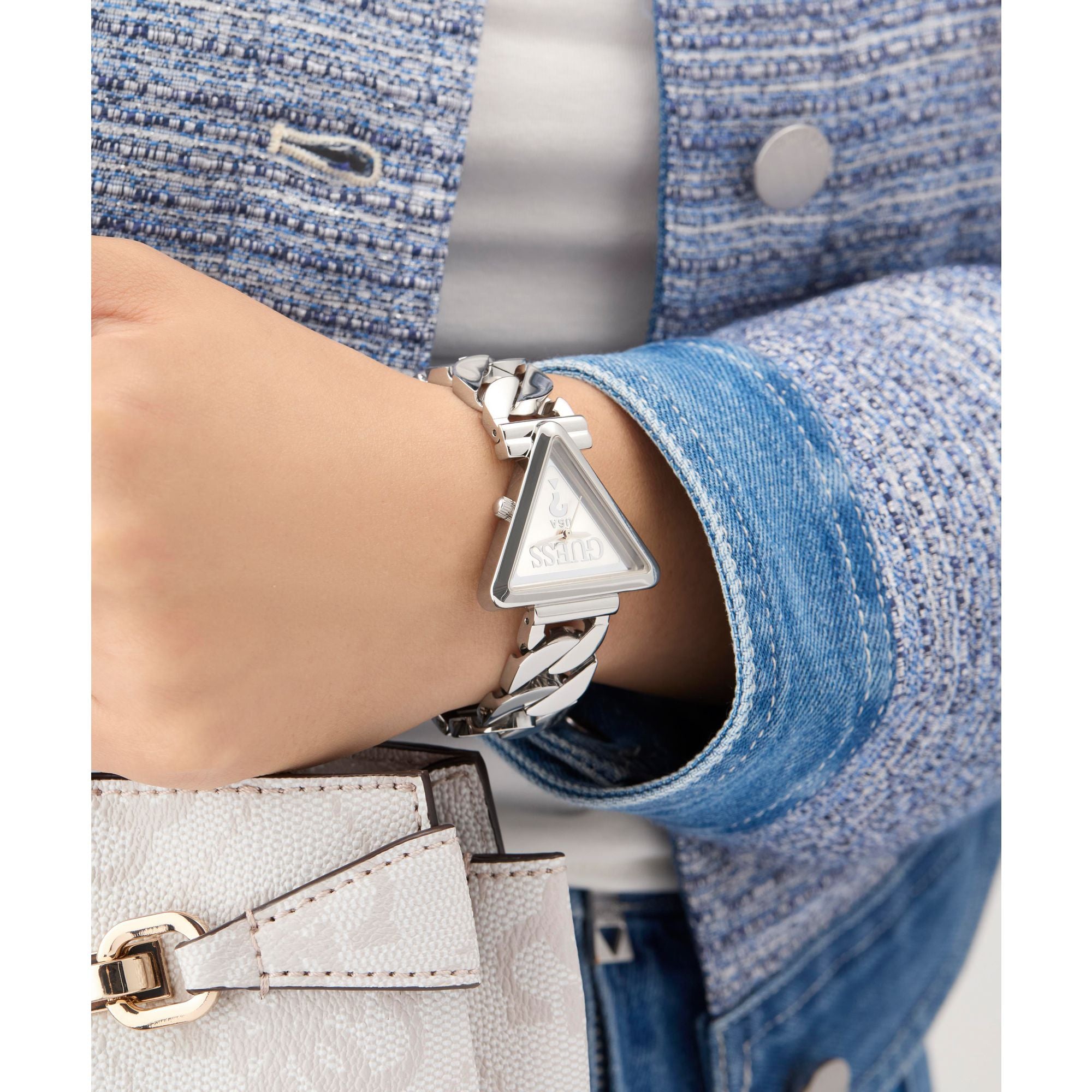 Guess Fame Silver Triangle Dial Quartz Analog Women Watch