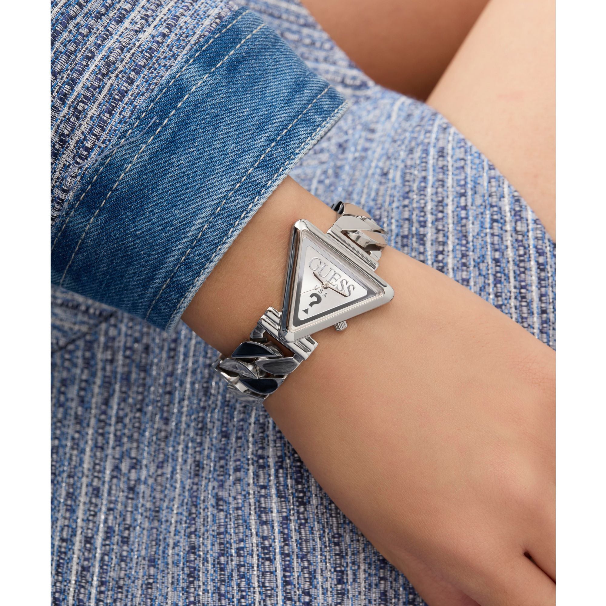 Guess Fame Silver Triangle Dial Quartz Analog Women Watch