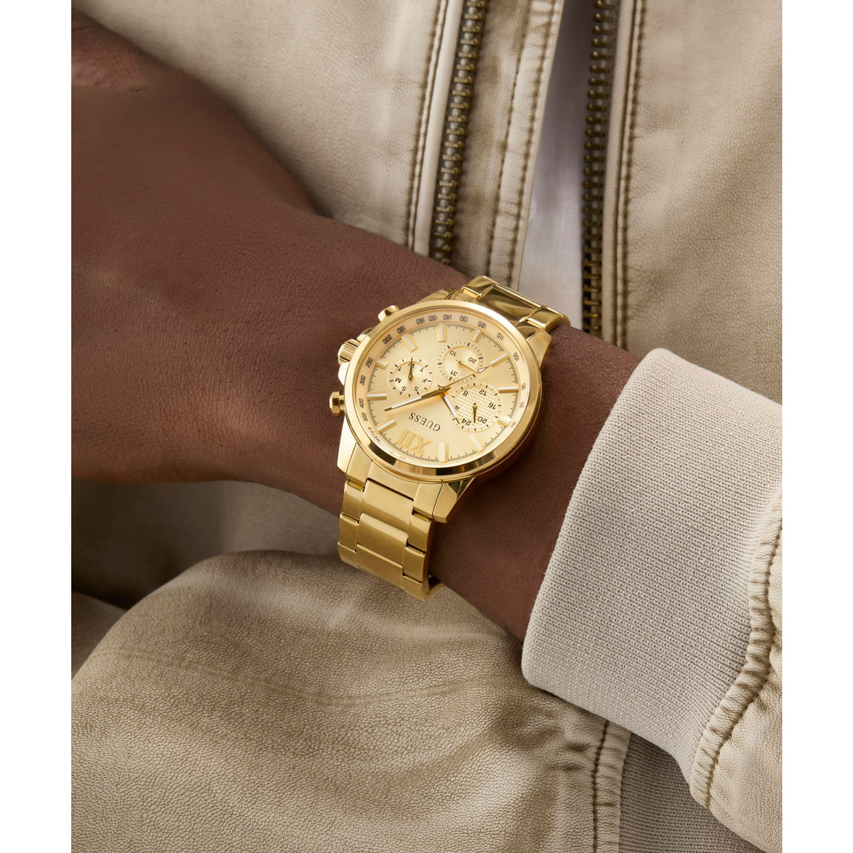 Guess Round 44mm Champagne Dial Analog Men Watch - GW0900G2 Watch Guess