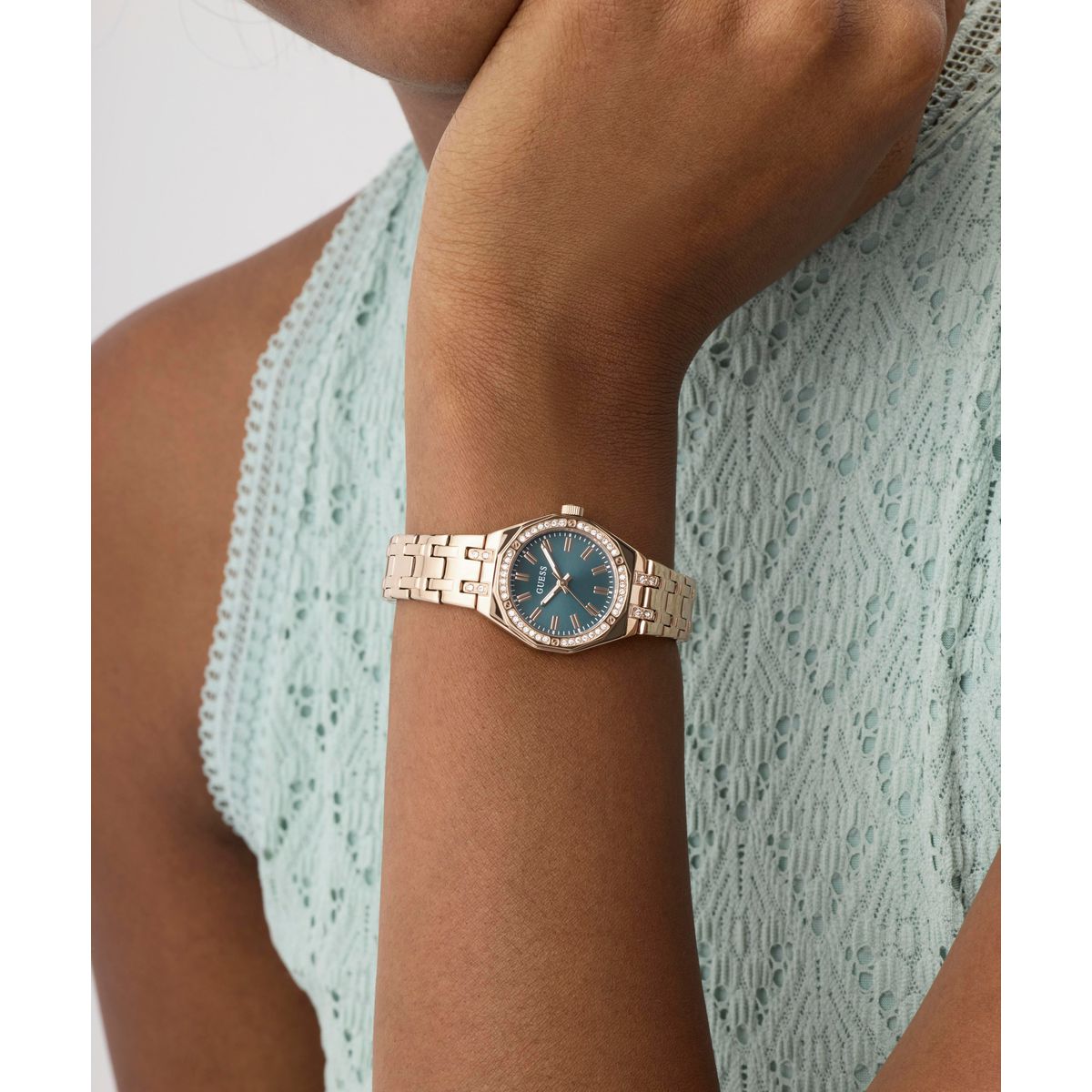 Guess Round 25mm Teal Dial Analog Women Watch - GW0931L7