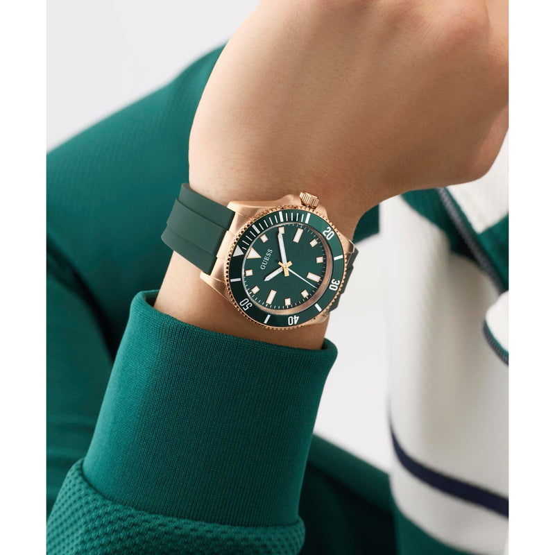 Guess Round 43mm Green Dial Analog Men Watch - GW0969G5 Watch Guess