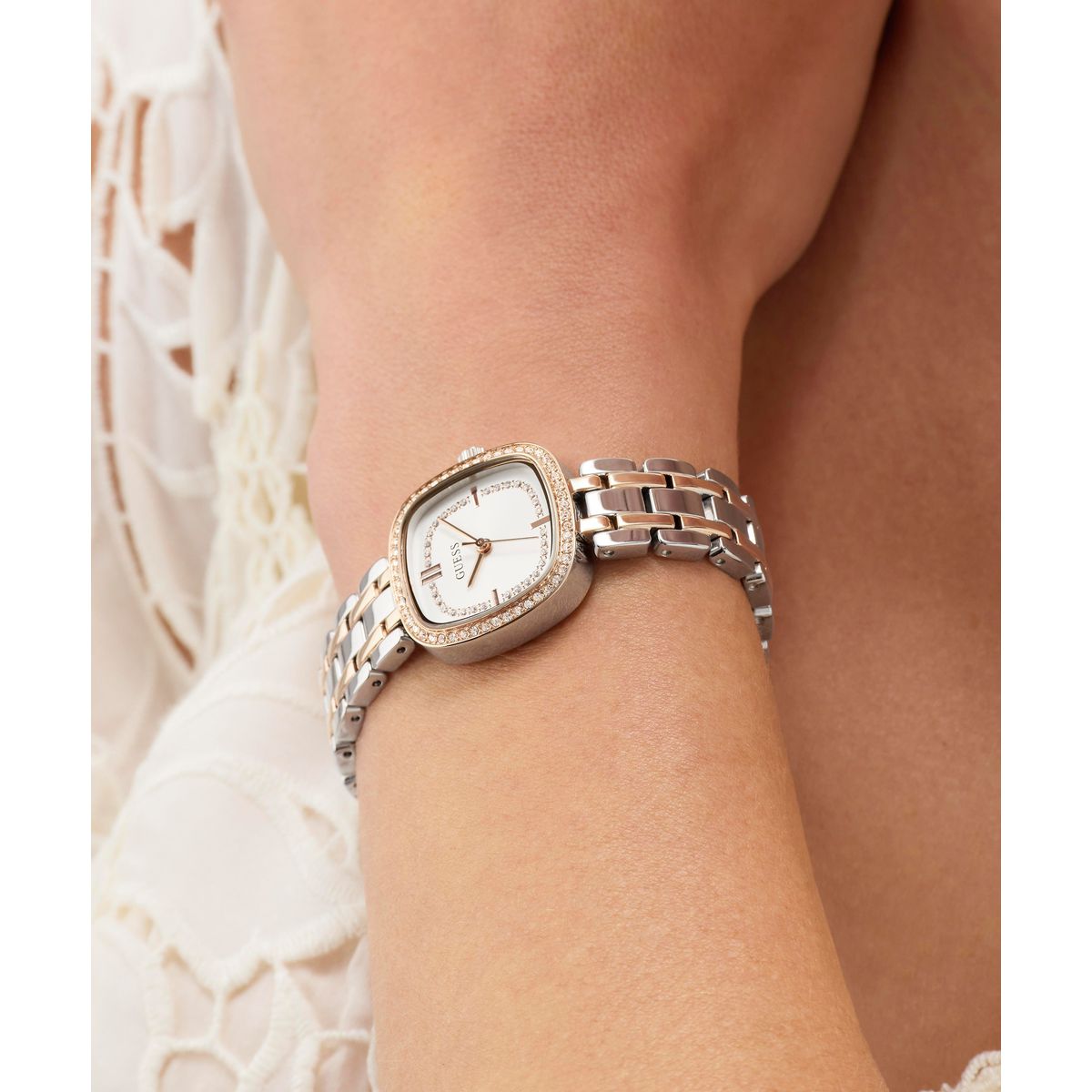 Guess Square 25mm White Dial Analog Women Watch - GW1018L5