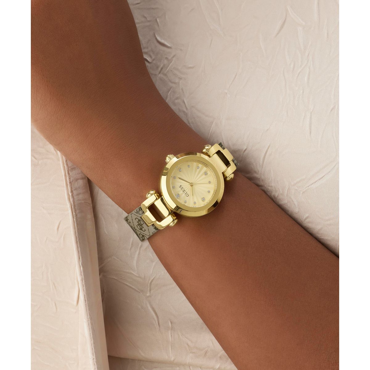 Guess Round 30mm Champagne Dial Analog Women Watch - GW1021L2 Watch Guess