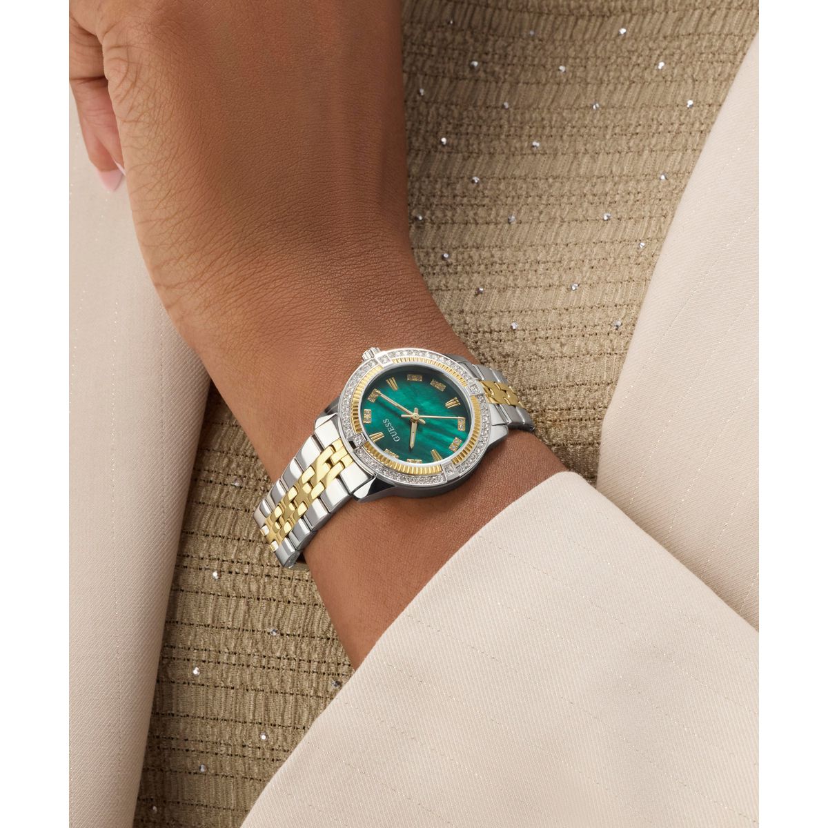Guess Round 32mm Green Dial Analog Women Watch - GW1027L3