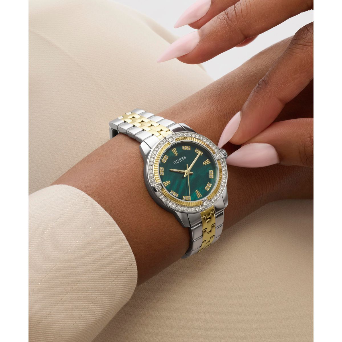 Guess Round 32mm Green Dial Analog Women Watch - GW1027L3