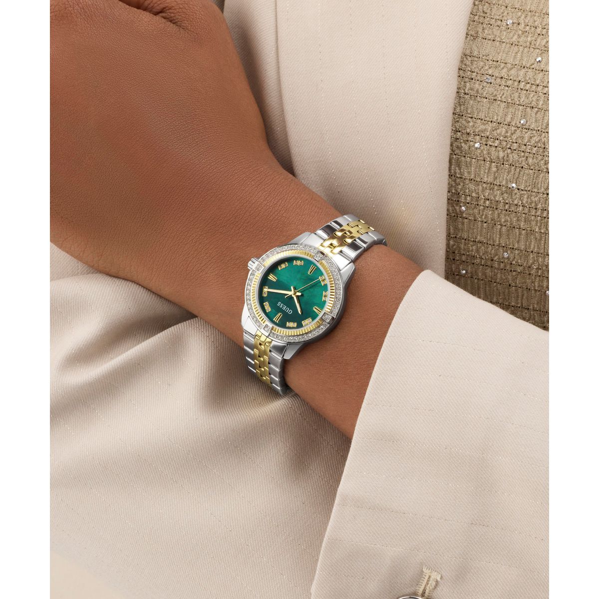 Guess Round 32mm Green Dial Analog Women Watch - GW1027L3