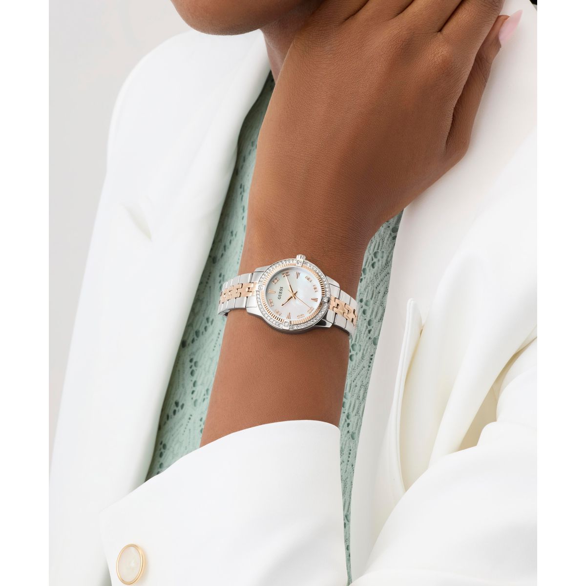 Guess Round 32mm White Dial Analog Women Watch - GW1027L5 Watch Guess