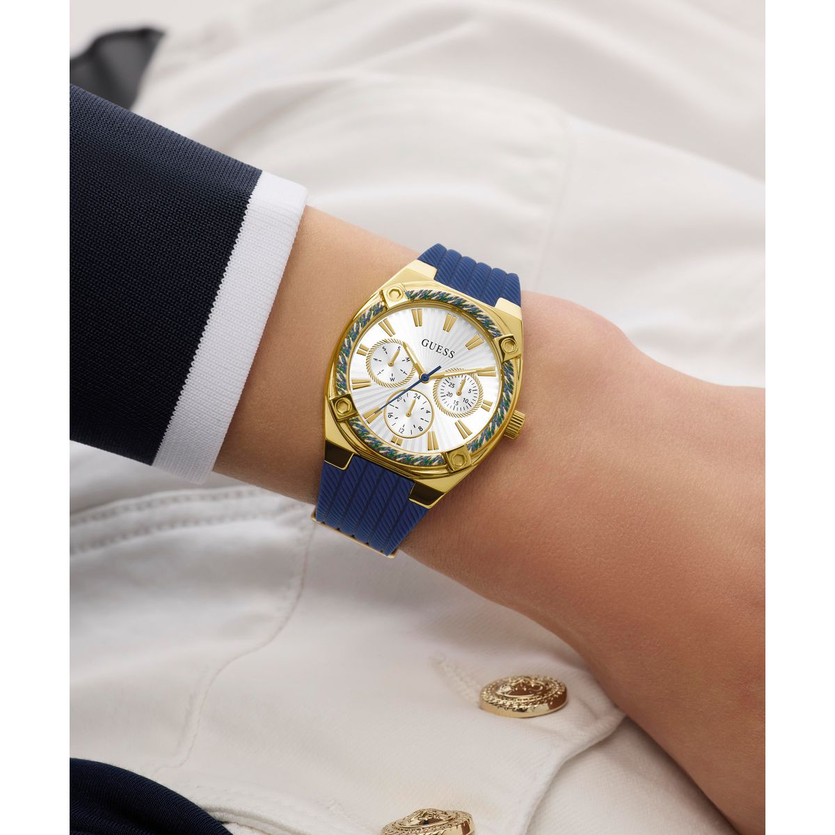 Guess Round 35mm White Dial Analog Women Watch - GW1036L2
