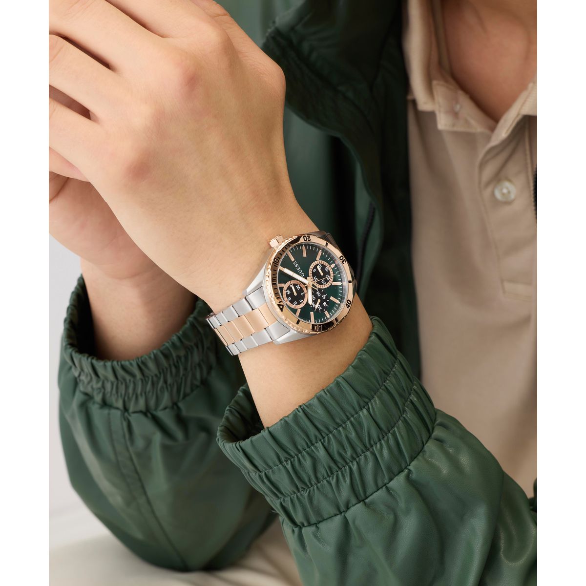 Guess Round 43mm Green Dial Analog Men Watch - GW1061G6 Watch Guess