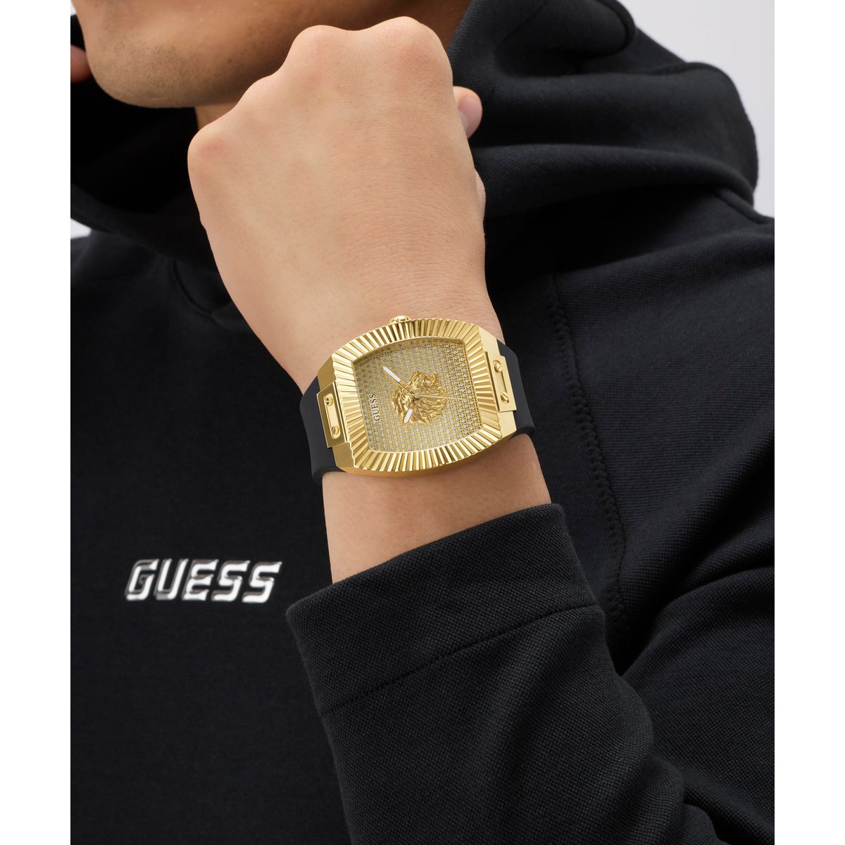 Guess Rectangle 43mm Champagne Dial Analog Men Watch - GW1066G2 Watch Guess