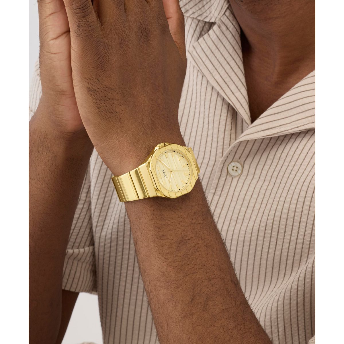 Guess Round 38mm Champagne Dial Analog Men Watch - GW1070G2 Watch Guess