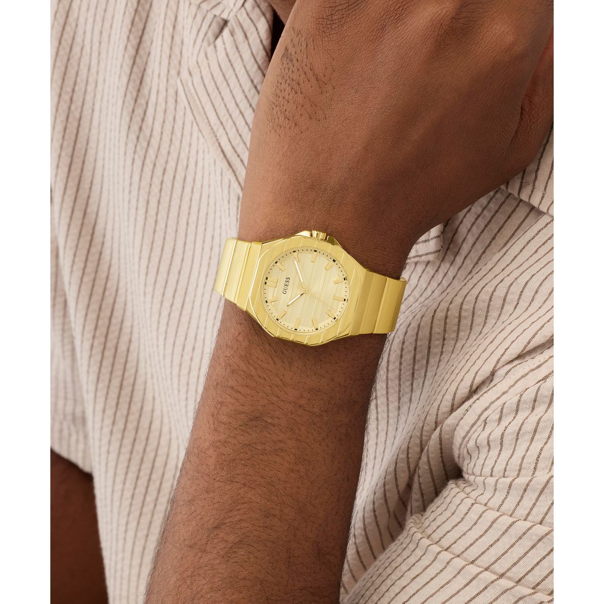 Guess Round 38mm Champagne Dial Analog Men Watch - GW1070G2 Watch Guess