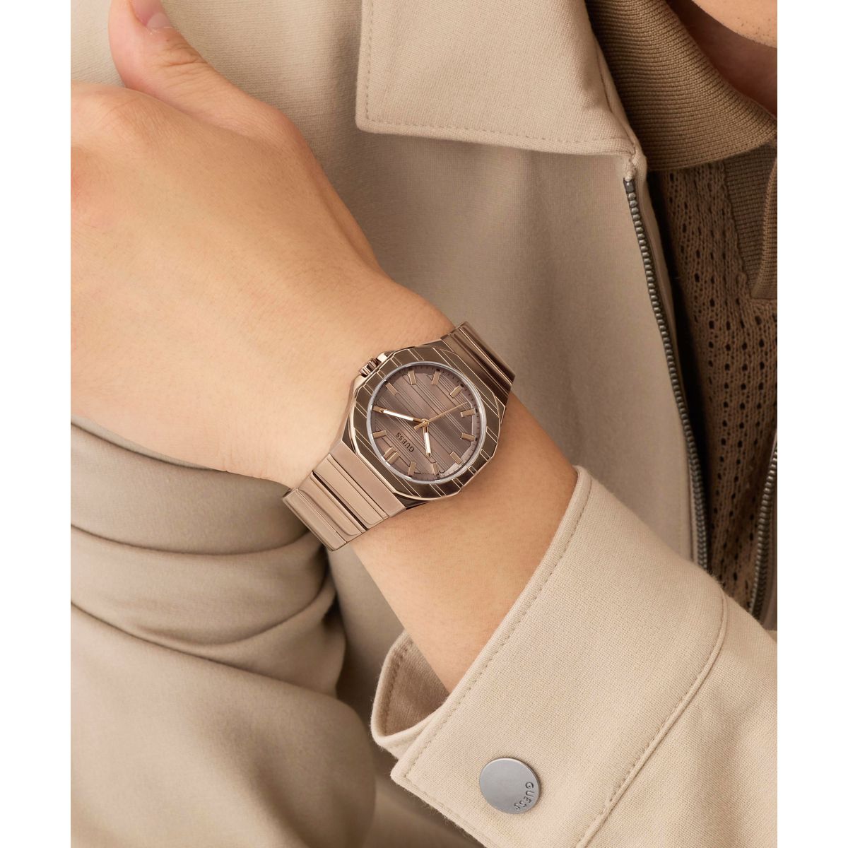 Guess Round 38mm Bronze Dial Analog Men Watch - GW1070G3 Watch Guess