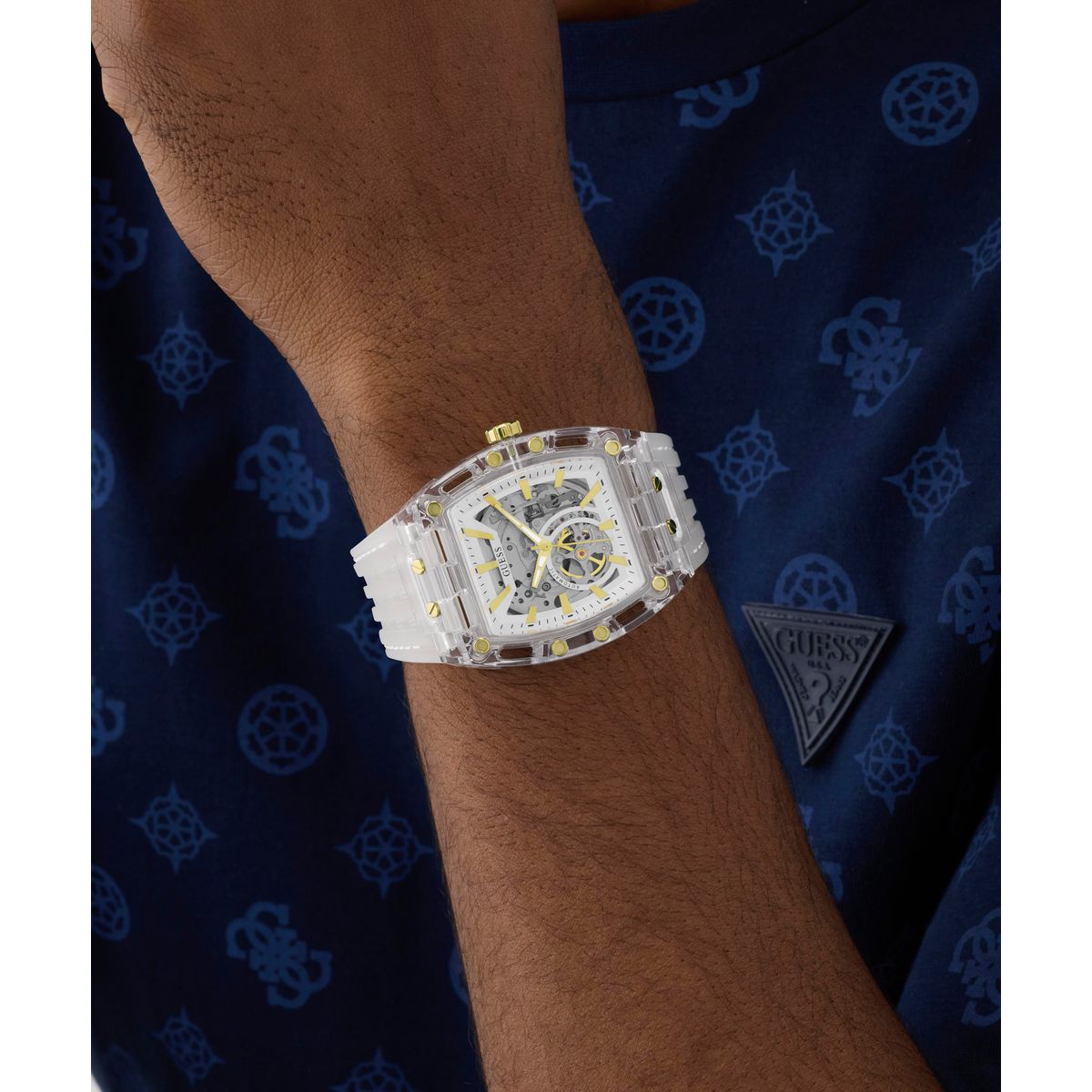 Guess Rectangle 42mm Silver Dial Analog Men Watch - GW1073G2