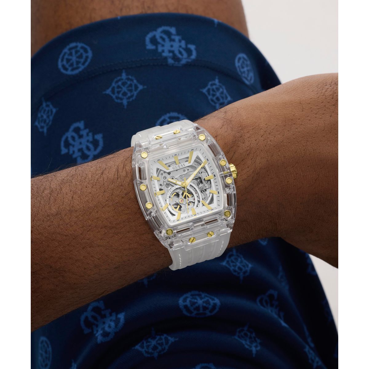 Guess Rectangle 42mm Silver Dial Analog Men Watch - GW1073G2