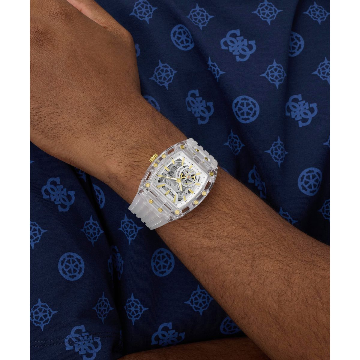 Guess Rectangle 42mm Silver Dial Analog Men Watch - GW1073G2