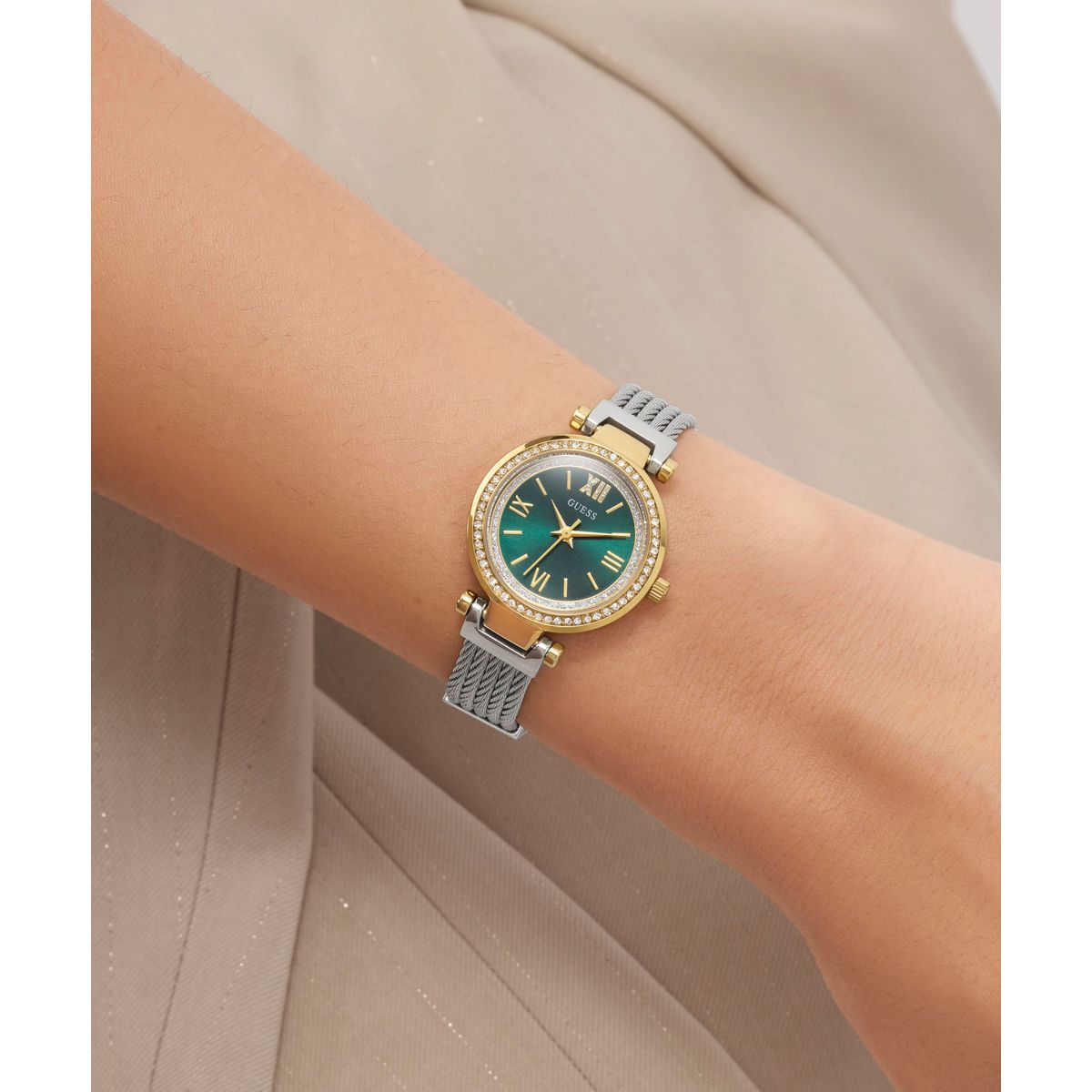 Guess Round 27mm Green Dial Analog Women Watch - GW1076L3