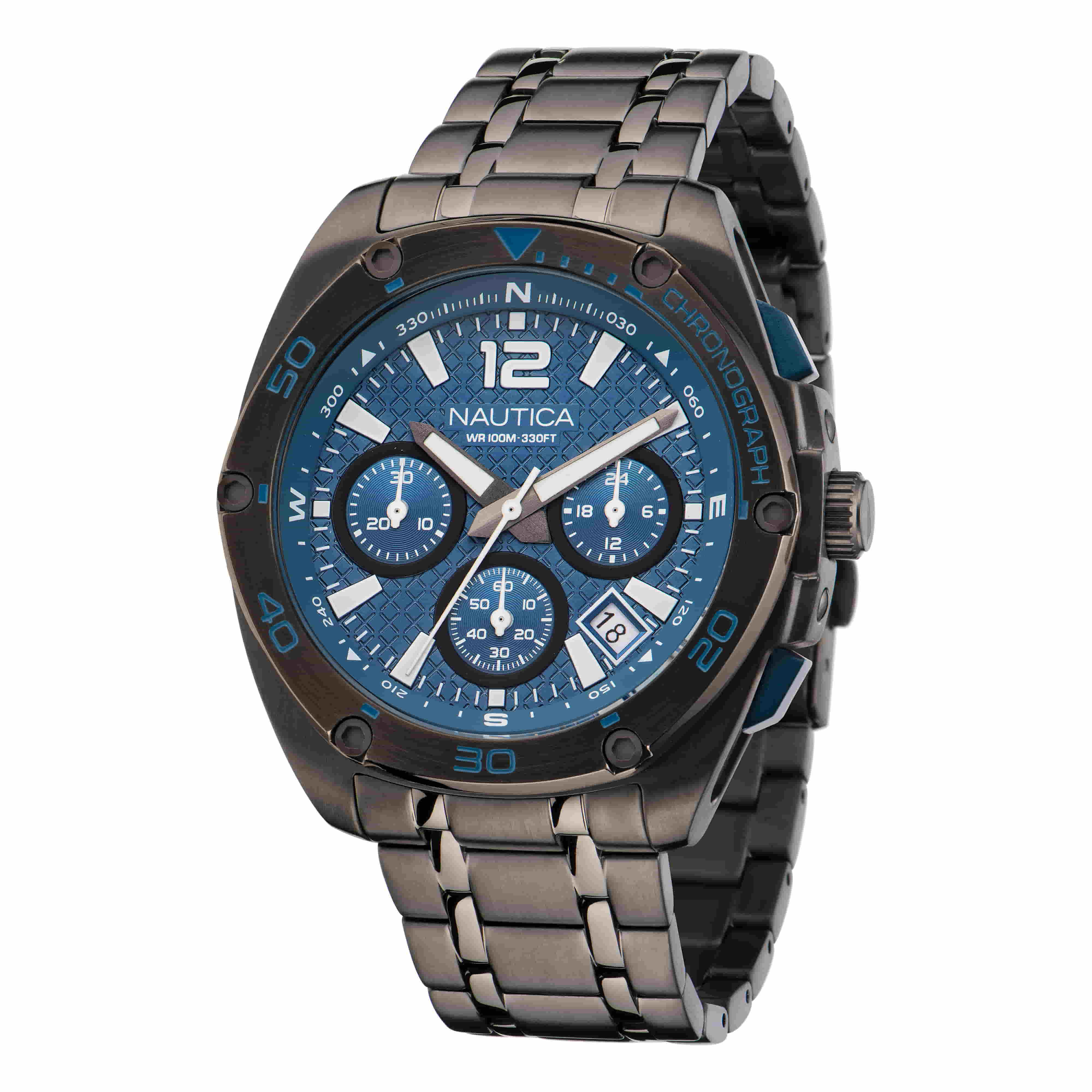 Nautica Tin Can Bay Blue Dial Round Case Quartz Analog Men Watch