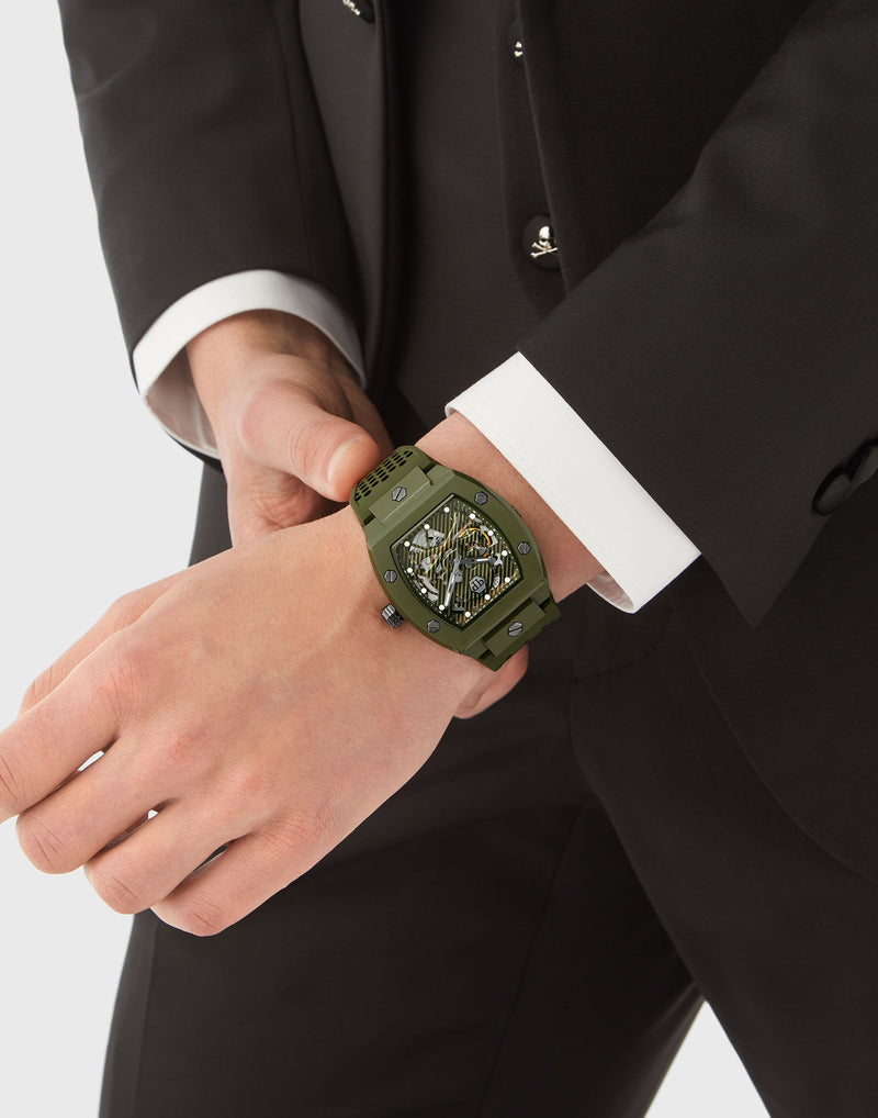 Philipp Plein The $Keleton Green Rectangle Dial Automatic Analog Men Watch Watch Philipp Plein