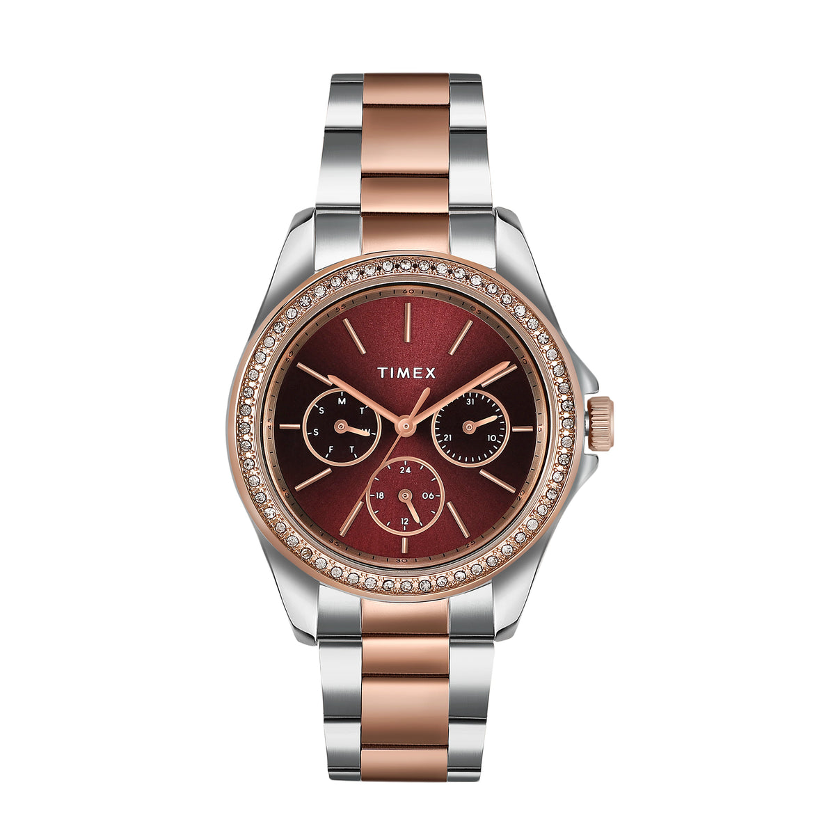 Timex Round 36mm Maroon Dial Analog Women Watch - TW000Z401