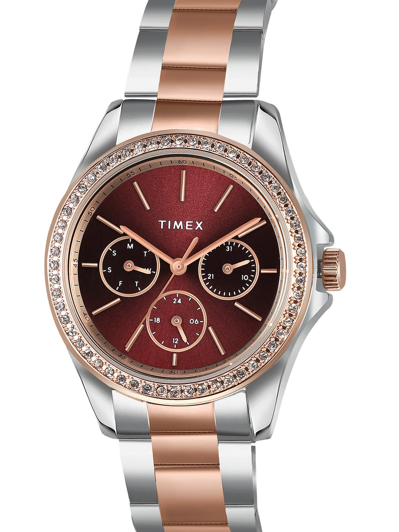 Timex Round 36mm Maroon Dial Analog Women Watch - TW000Z401 Watch Timex