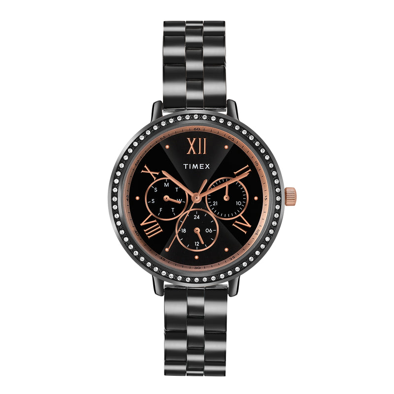 Timex Round 38mm Black Dial Analog Women Watch - TW000Z505 Watch Timex