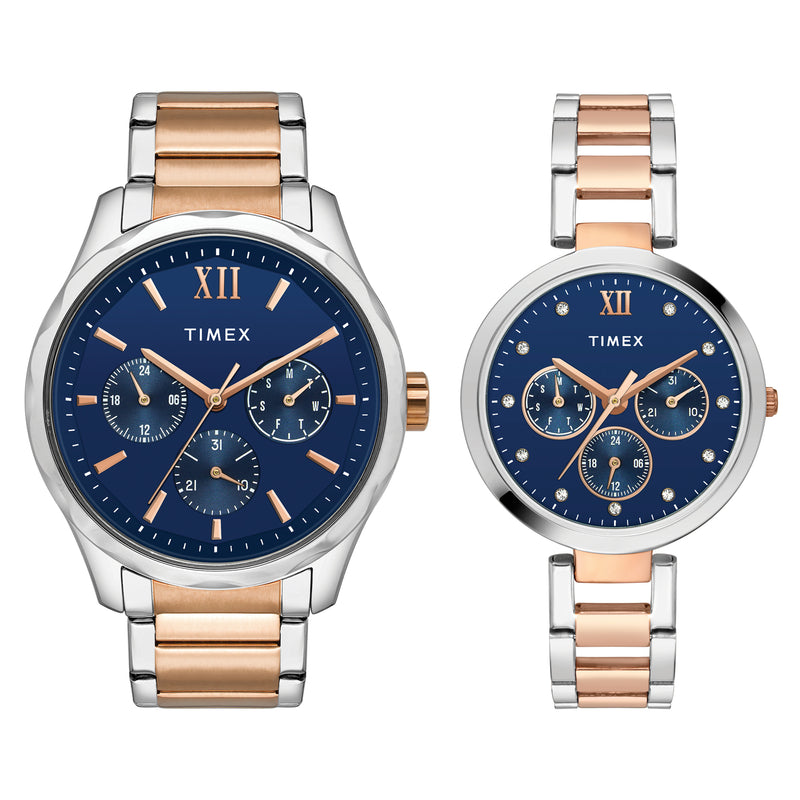 Timex Trendline Round 44mm Blue Dial Analog Pair Watch - TW00PR267 Watch Timex
