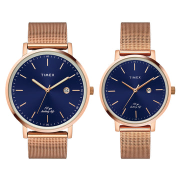 Timex Empera Round 21mm Blue Dial Analog Pair Watch - TW00PR269 Watch Timex