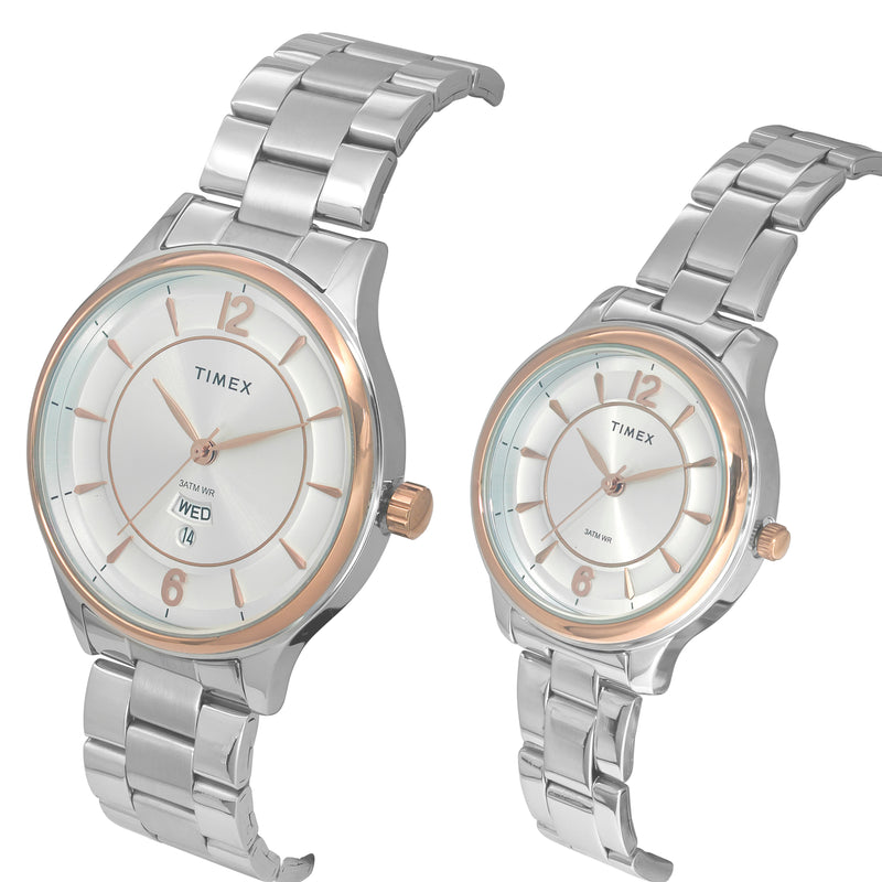 Timex Empera Round 21mm Silver Dial Analog Pair Watch - TW00PR274 Watch Timex
