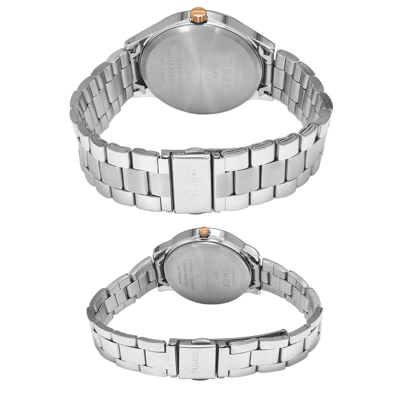 Timex Empera Round 21mm Silver Dial Analog Pair Watch - TW00PR274 Watch Timex