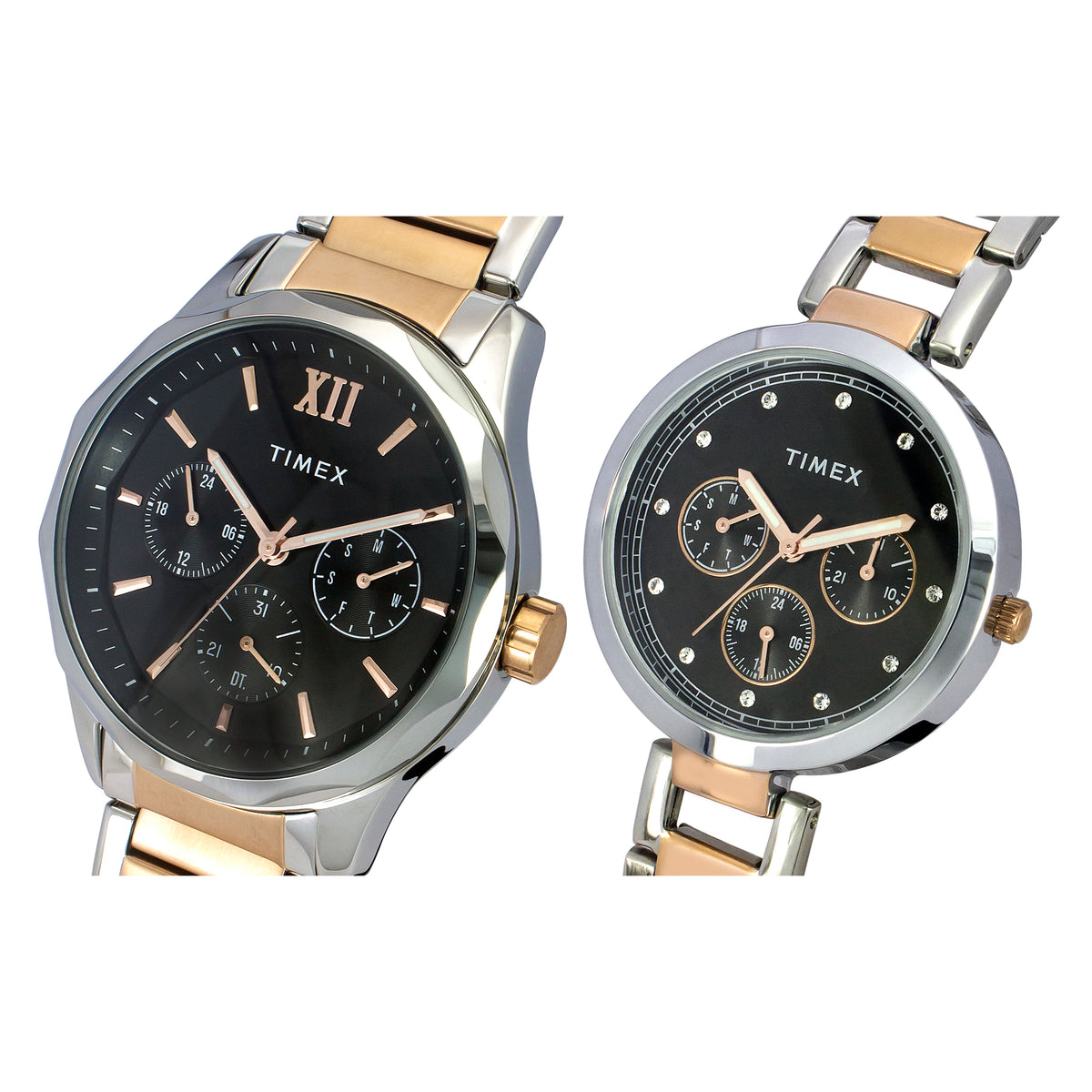 Timex Trendline Round 21mm Black Dial Analog Pair Watch - TW00PR279