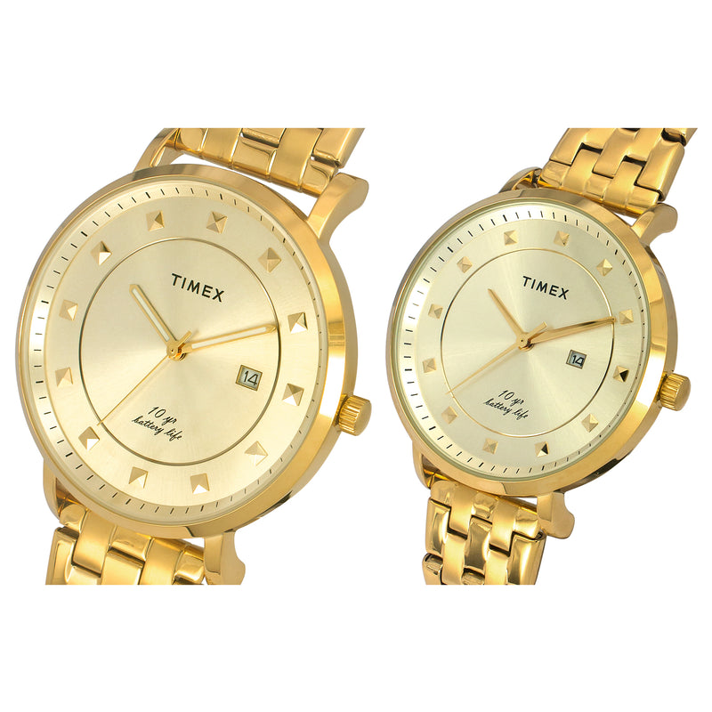 Timex Empera Round 41mm Champagne Dial Analog Pair Watch - TW00PR280 Watch Timex