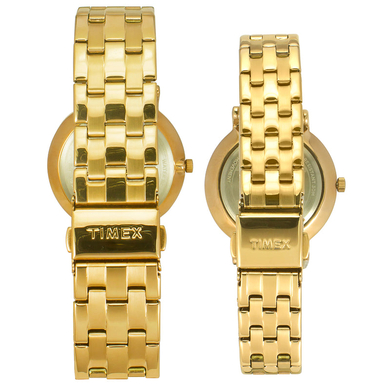 Timex Empera Round 41mm Champagne Dial Analog Pair Watch - TW00PR280 Watch Timex