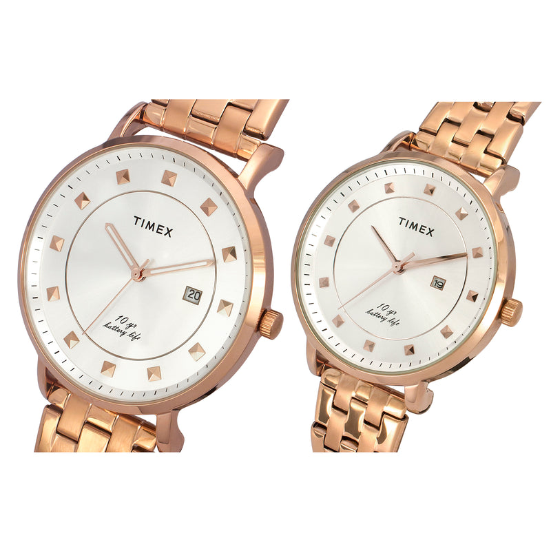 Timex Empera Round 41mm Silver Dial Analog Pair Watch - TW00PR281 Watch Timex