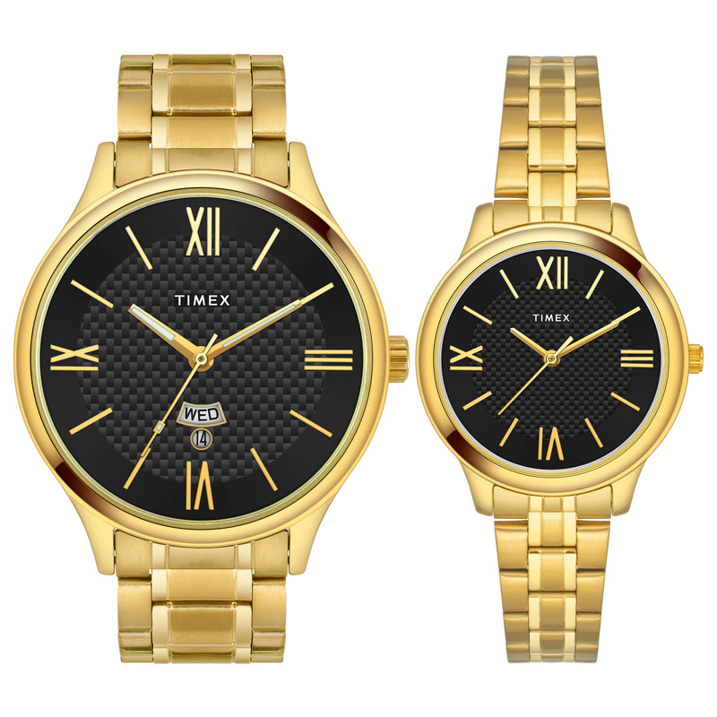Timex Empera Round 21mm Black Dial Analog Pair Watch - TW00PR283 Watch Timex