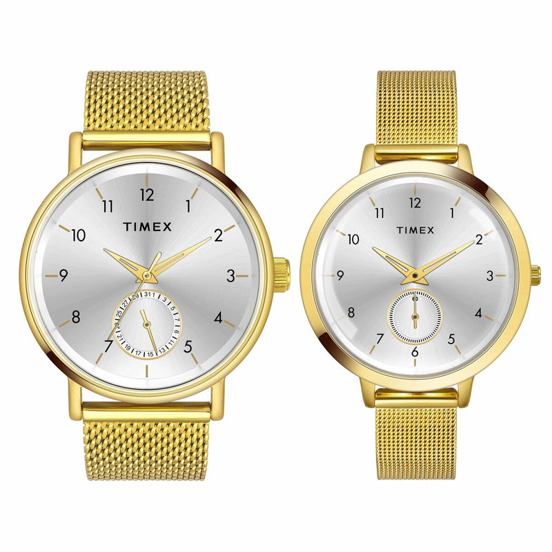 Timex Round 21mm Silver Dial Analog Pair Watch - TW00PR292 Watch Timex