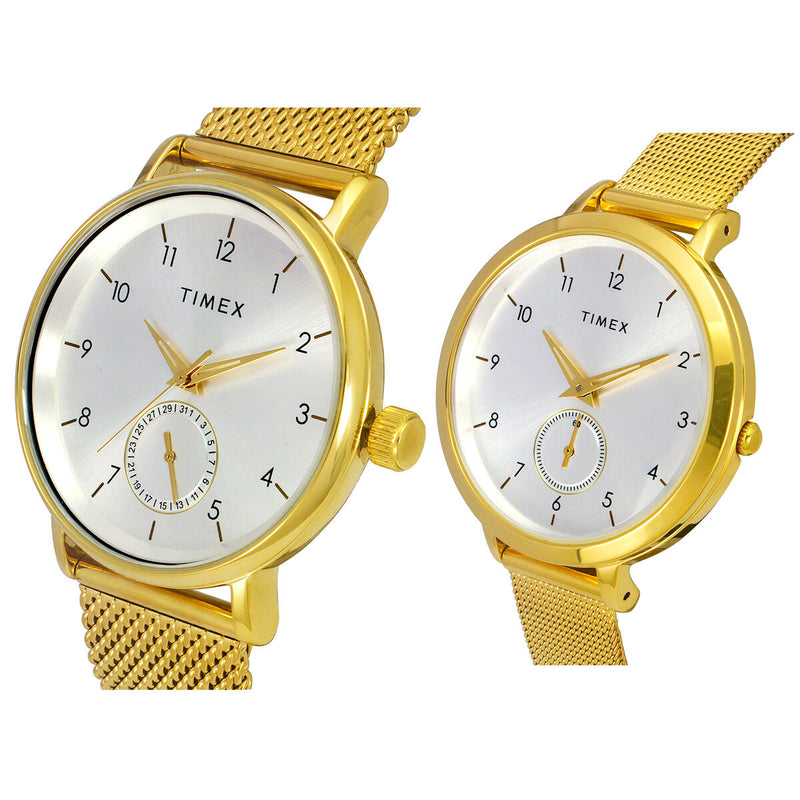 Timex Round 21mm Silver Dial Analog Pair Watch - TW00PR292 Watch Timex