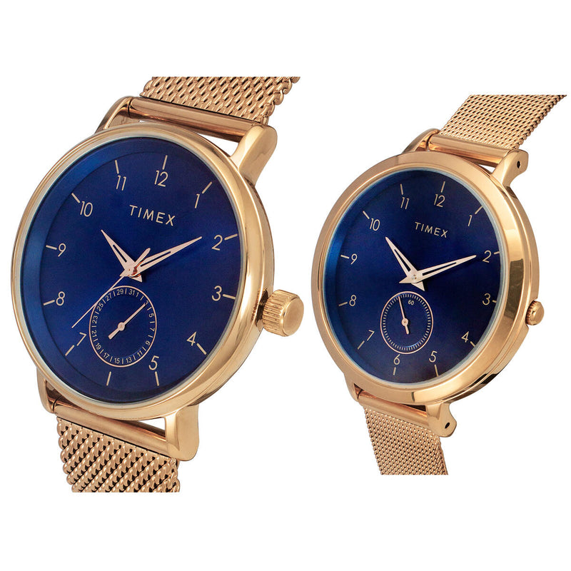 Timex Round 21mm Blue Dial Analog Pair Watch - TW00PR293 Watch Timex